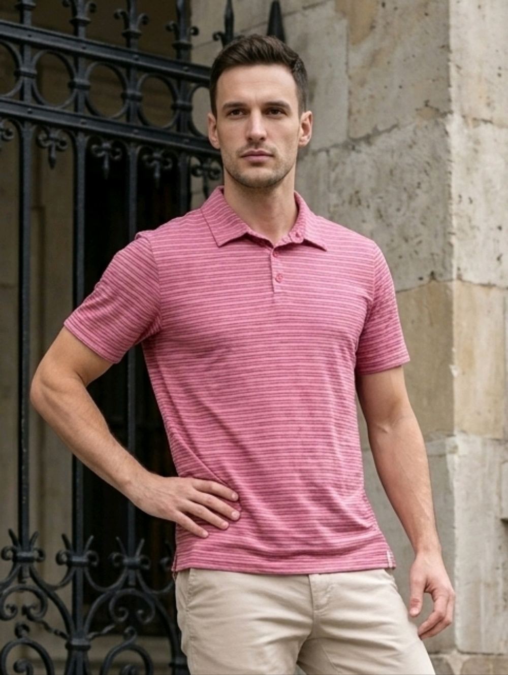 Columbia Omni-Wick Polo Shirt Red Blue Stripe Performance Knit Men’s L Sporty